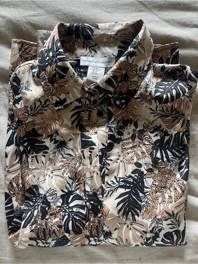 cupcakes & cashmere Beige, Black & Cream Tropical Leaf Blouse